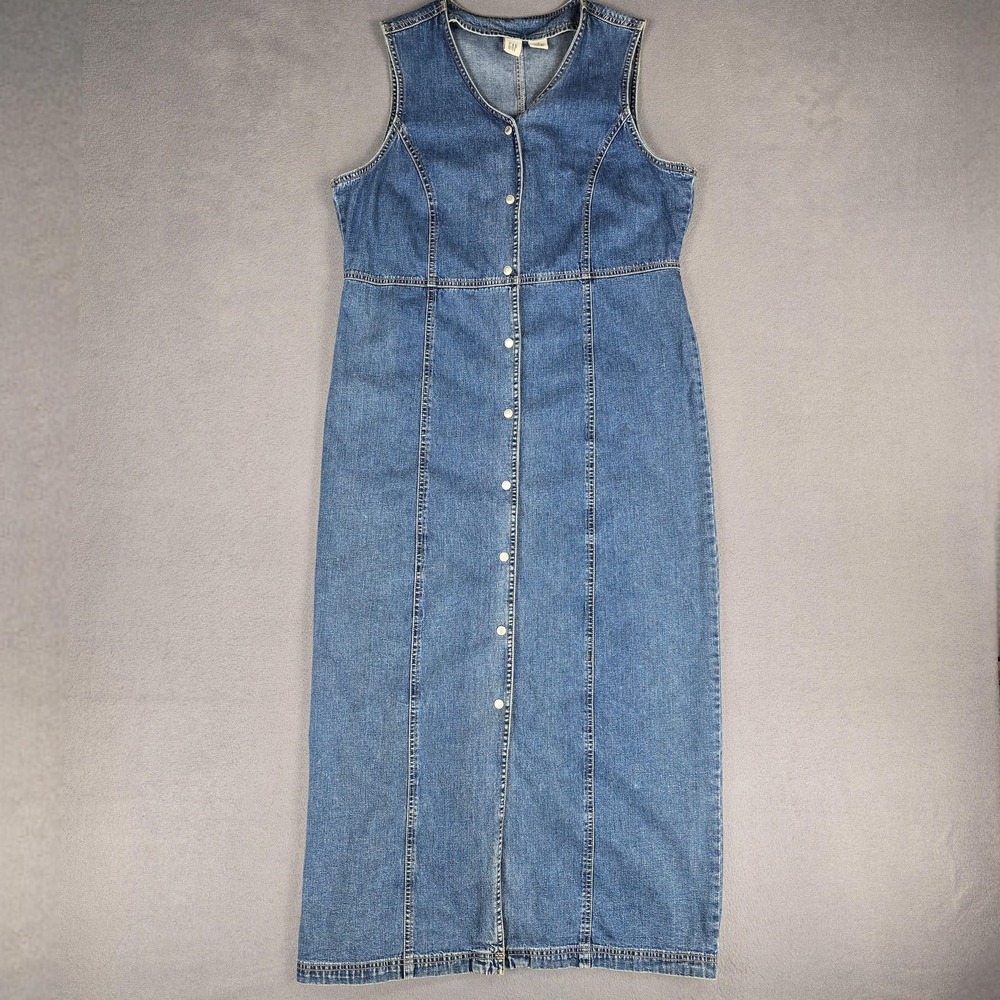 Sleeveless Blue Denim Button-Front Maxi Dress
